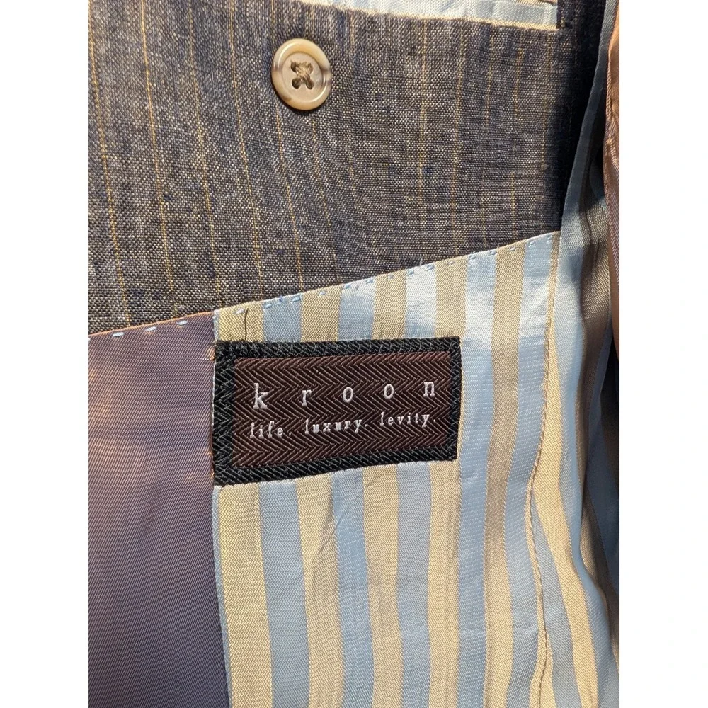 Kroon Sport Coat Mens 40R Copper Grey Pinstripe 100% Linen Connick Blazer EUC